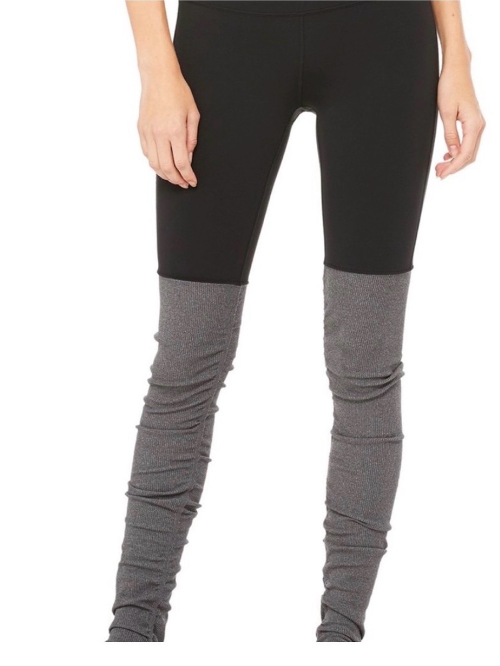 ALO Yoga Black Leggings with Gray Lower Panels